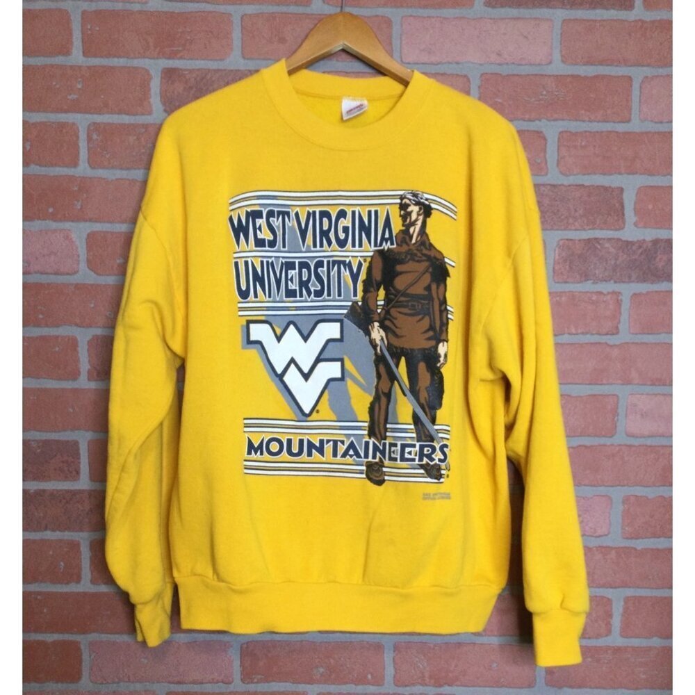 Vintage Jerzees Tag West Virginia University Mountaineers Sweatshirt Yellow XL D